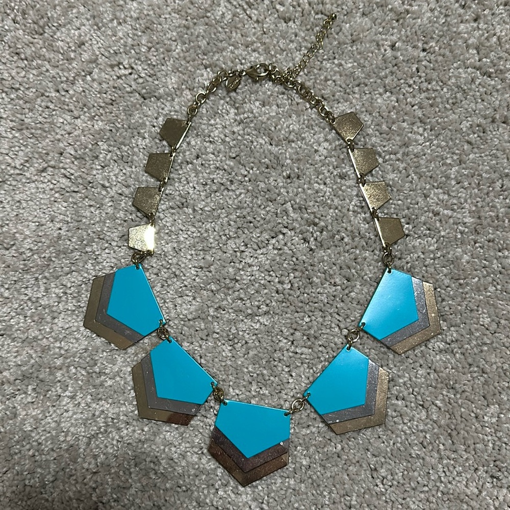 Express Teal/Gold/Silver Tone Chevron Statement Necklace
